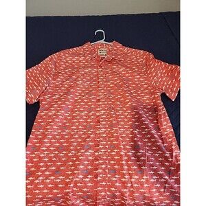 Haggar Men Button Up Shirt L Red Shirt AOP Short Sleeve Collar Stretch